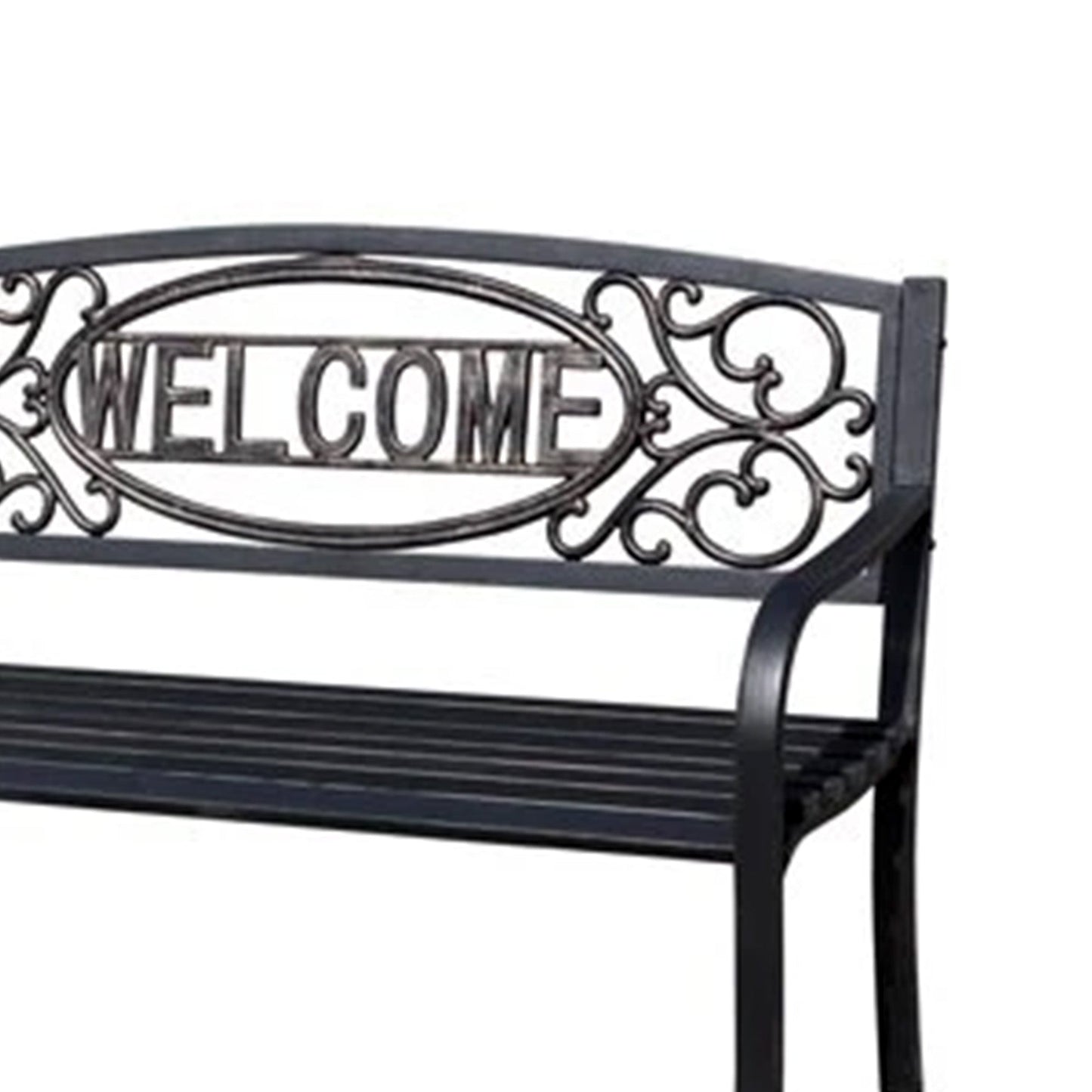 Four Seasons Courtyard Welcome Steel Park Bench with 500 Pound Capacity, Black