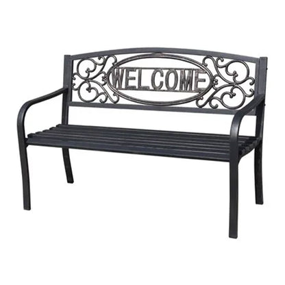 Four Seasons Courtyard Welcome Steel Park Bench with 500 Pound Capacity, Black