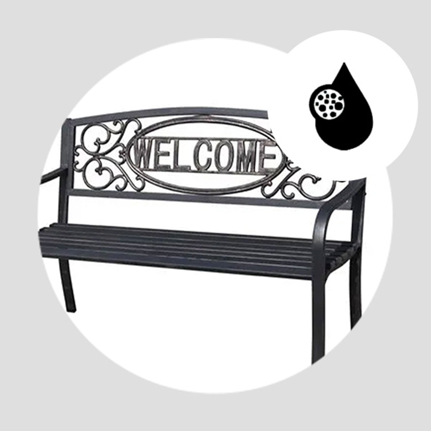 Four Seasons Courtyard Welcome Steel Park Bench with 500 Pound Capacity, Black