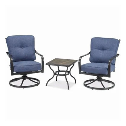 Four Seasons Courtyard Beaumont 3 Piece Deep Seating Patio Chat Set, Denim/Brown