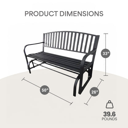 Four Seasons Courtyard Outdoor Steel Glider Bench with 500 Pound Capacity, Black