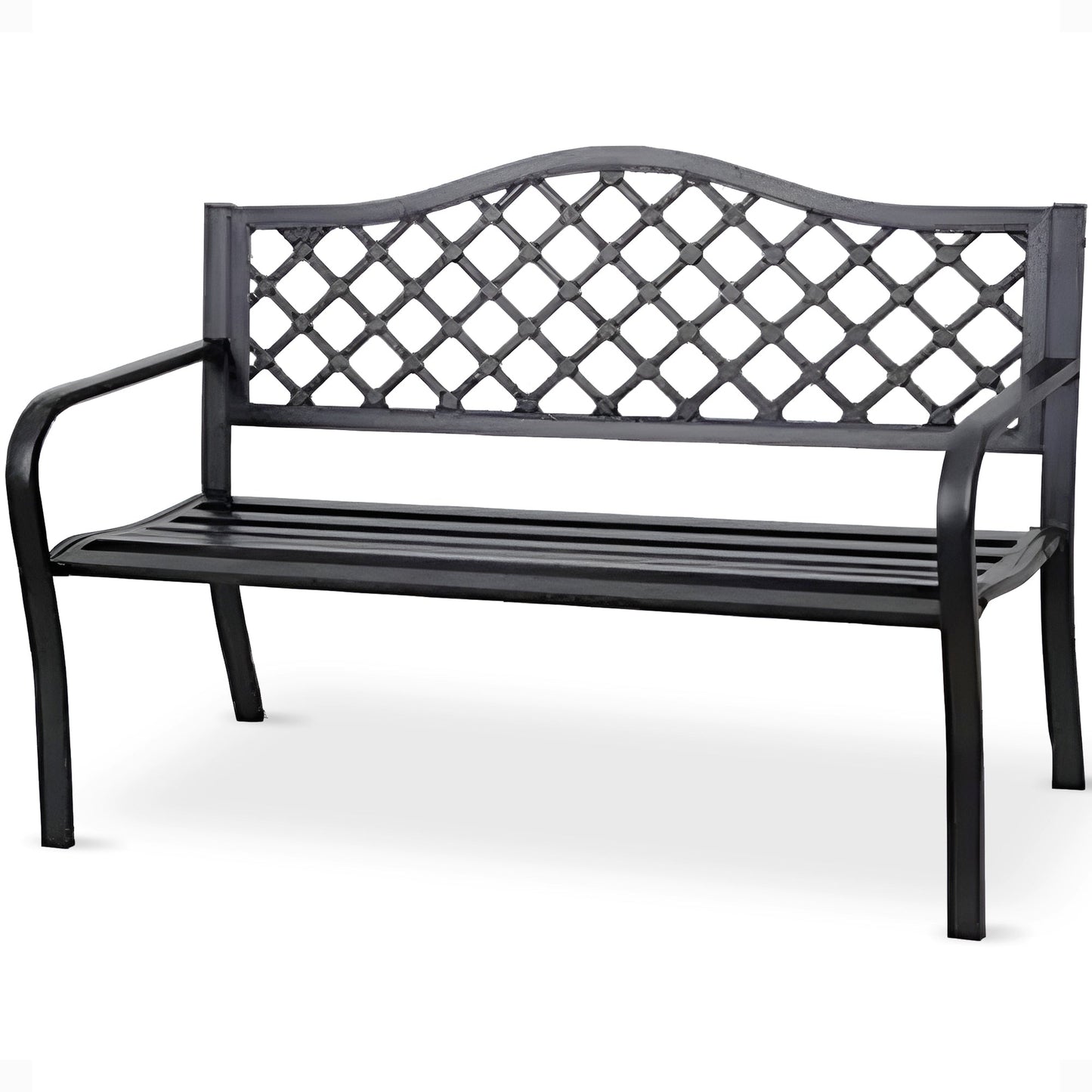 Four Seasons Courtyard Steel Park Bench with Lattice Seat Back Design, Black