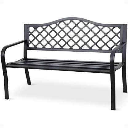 Four Seasons Courtyard Steel Park Bench with Lattice Seat Back Design, Black