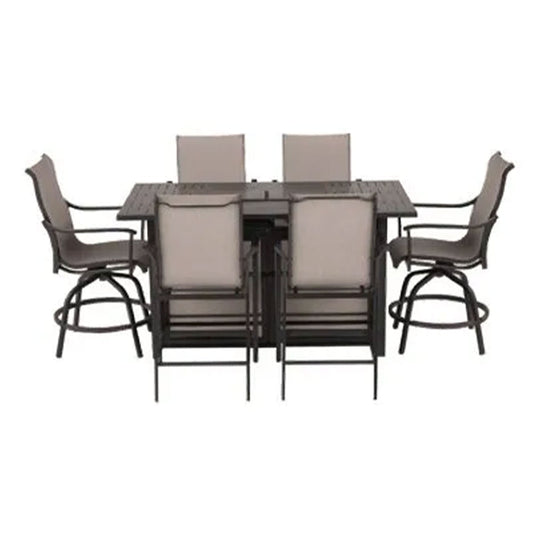 Four Seasons Courtyard Manhattan 6 Piece Patio High Chair Dining Furniture, Gray