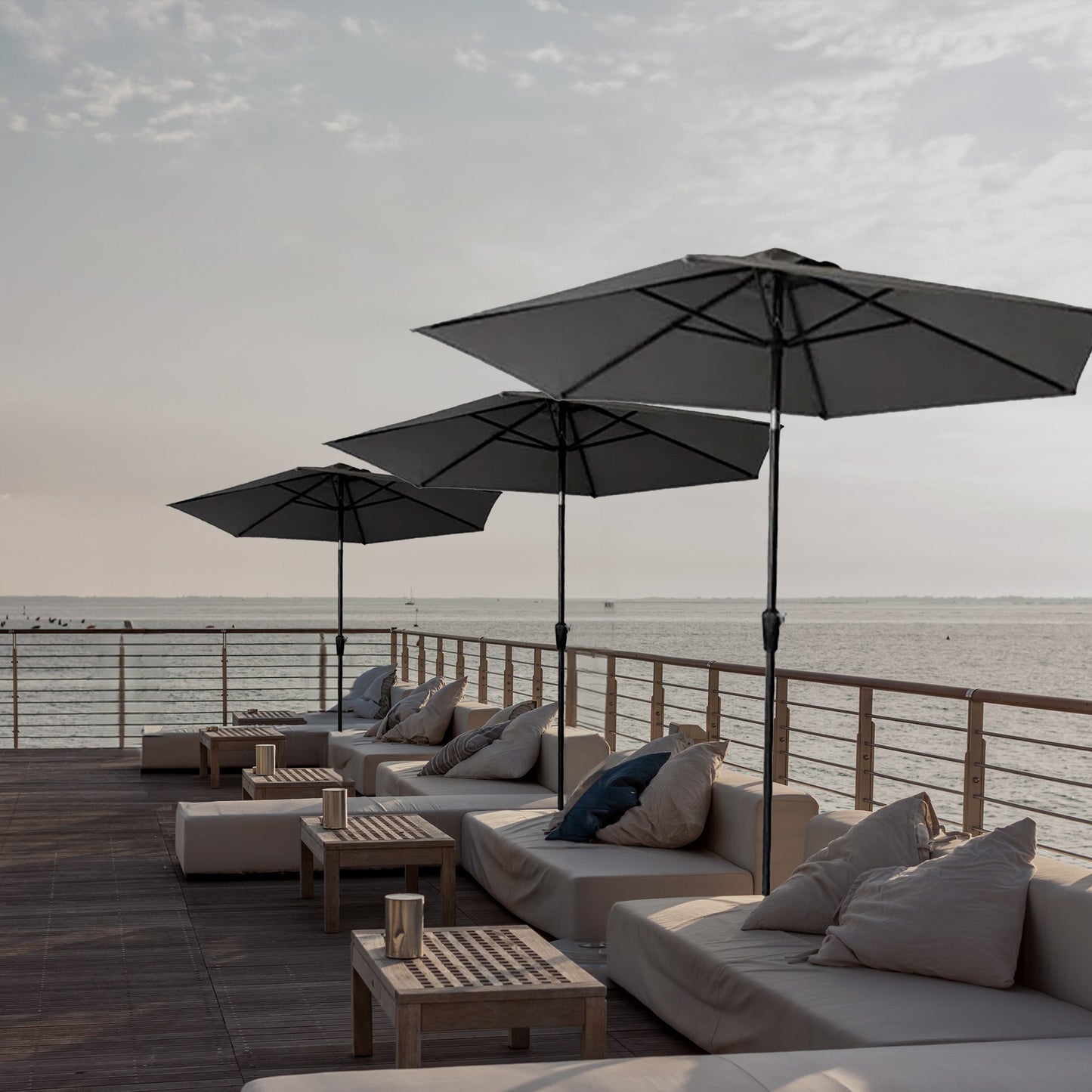 Four Seasons Courtyard 9' Round Sling Fabric Campton Hills Market Umbrella, Gray