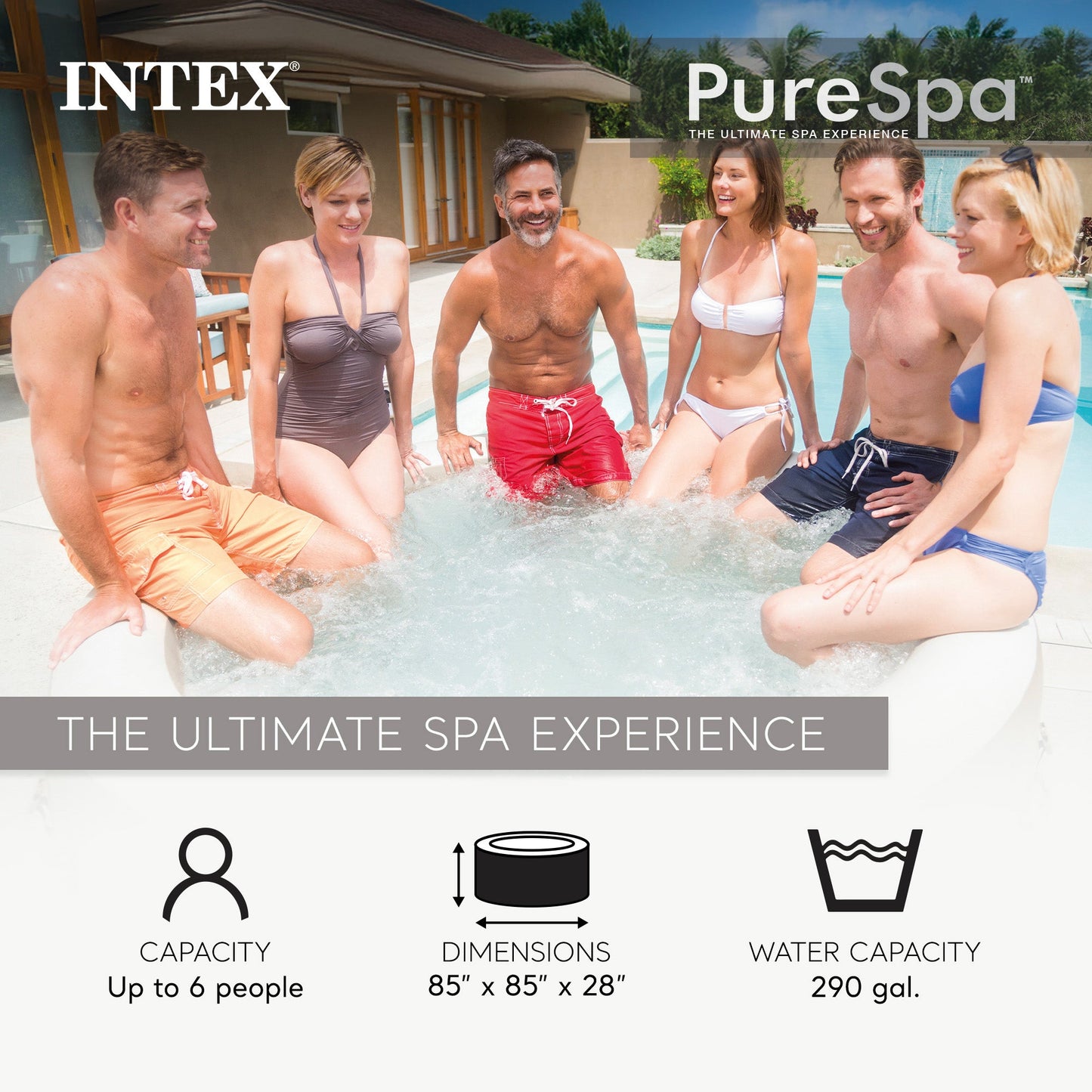 Intex PureSpa 6 Person Bubble Massage Inflatable Hot Tub Spa Set, Sahara Tan