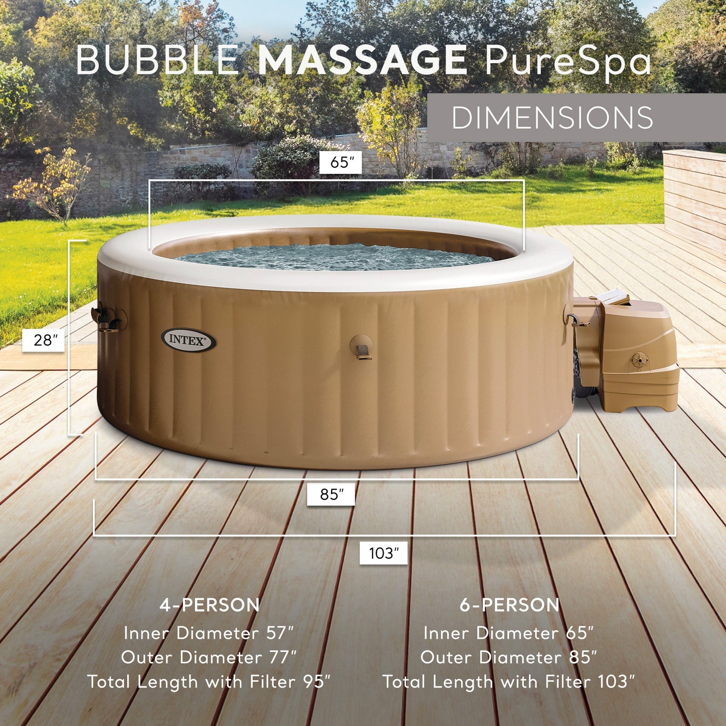 Intex PureSpa 6 Person Bubble Massage Inflatable Hot Tub Spa Set, Sahara Tan