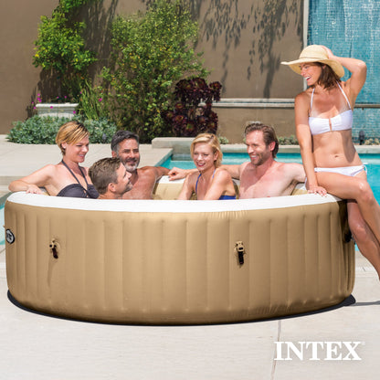 Intex PureSpa 6 Person Bubble Massage Inflatable Hot Tub Spa Set, Sahara Tan
