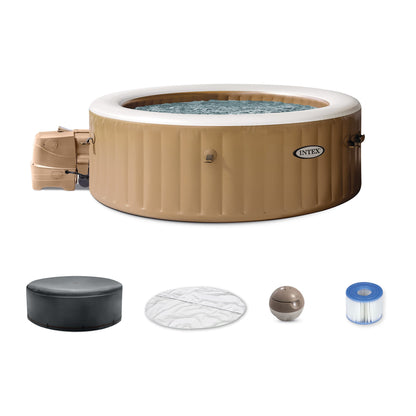 Intex PureSpa 6 Person Bubble Massage Inflatable Hot Tub Spa Set, Sahara Tan