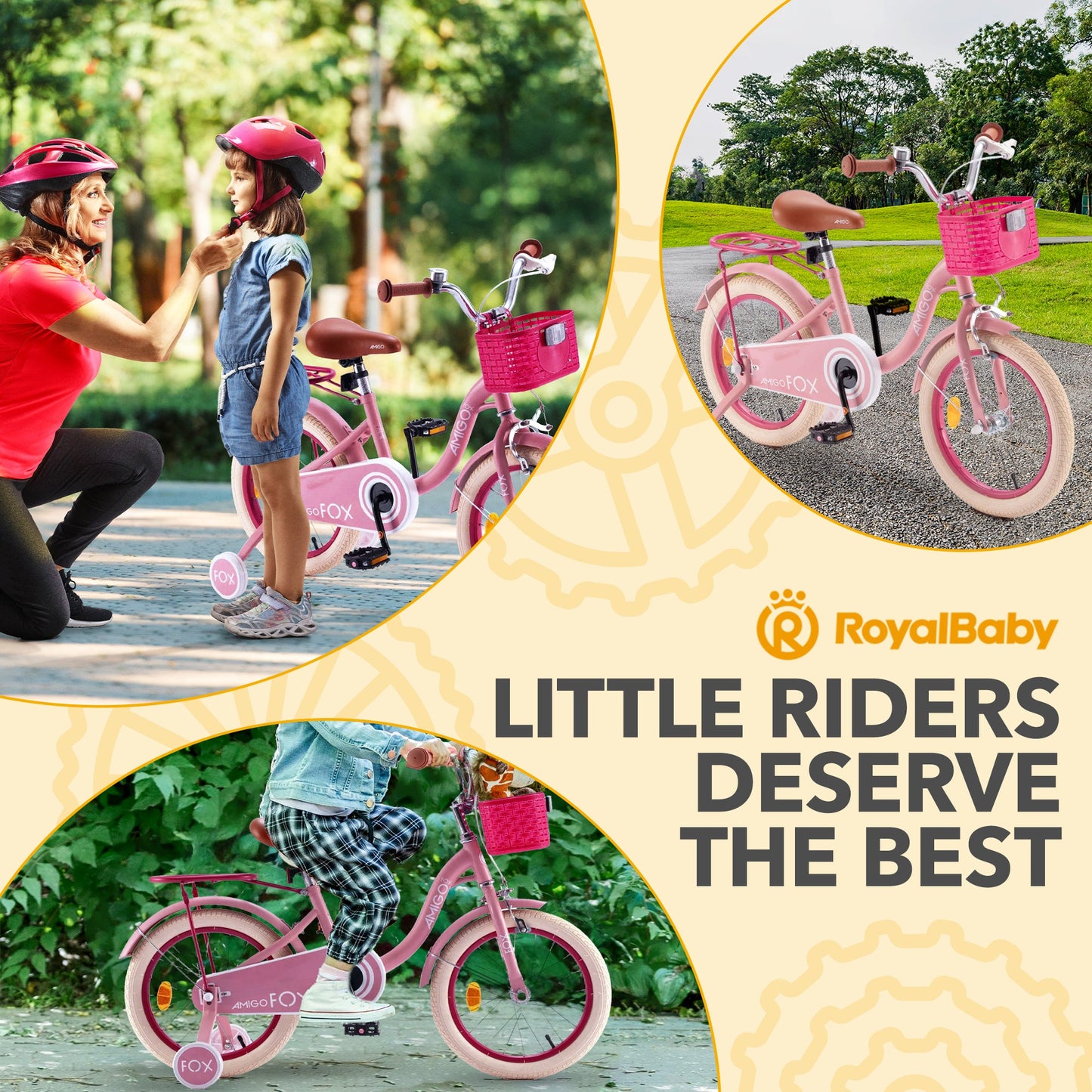 RoyalBaby Amigo Fox Kids Lightweight Bike w/ Training Wheels and Kickstand, Pink