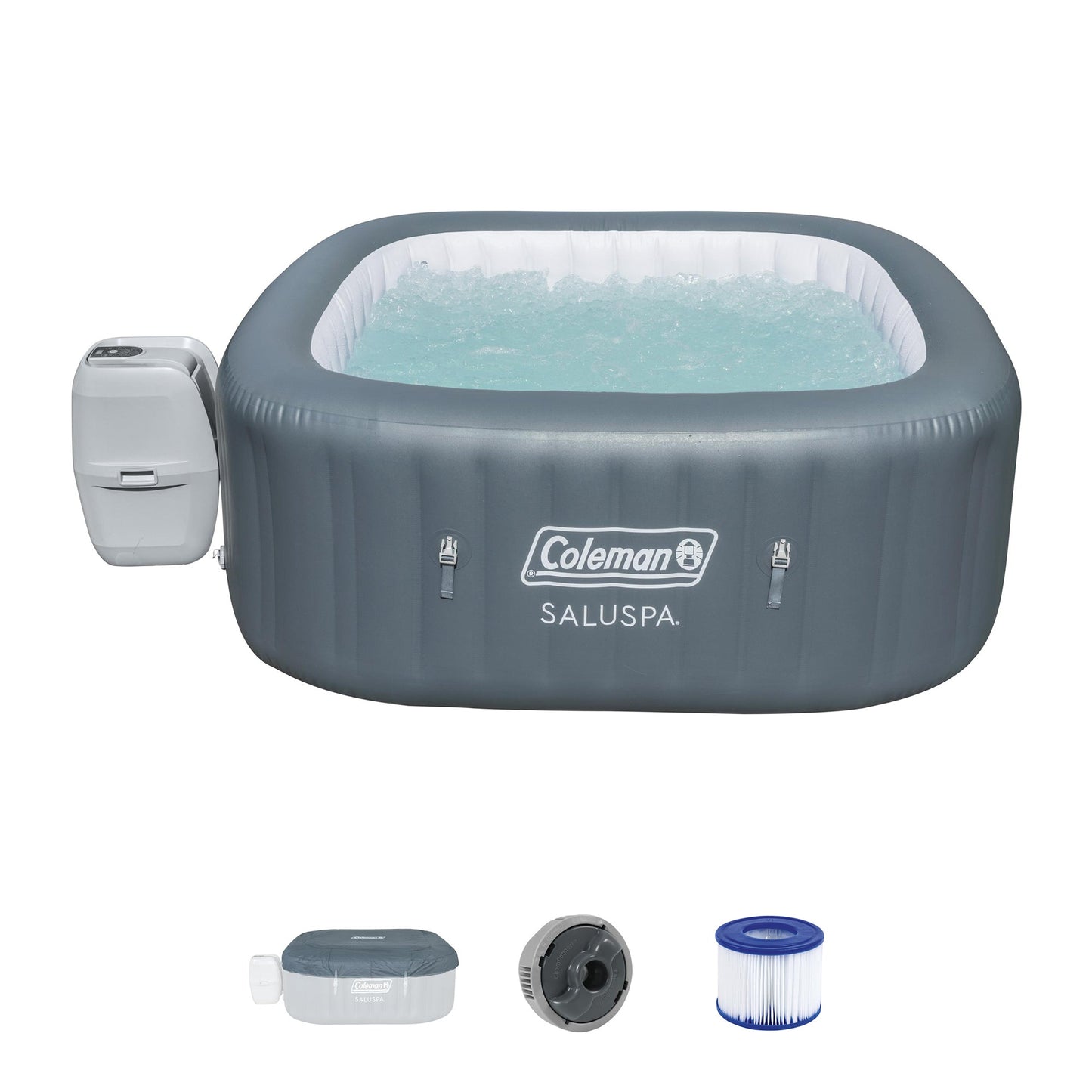 SaluSpa LED Spa Waterfall Accessory w/Coleman SaluSpa Inflatable Hot Tub, Gray