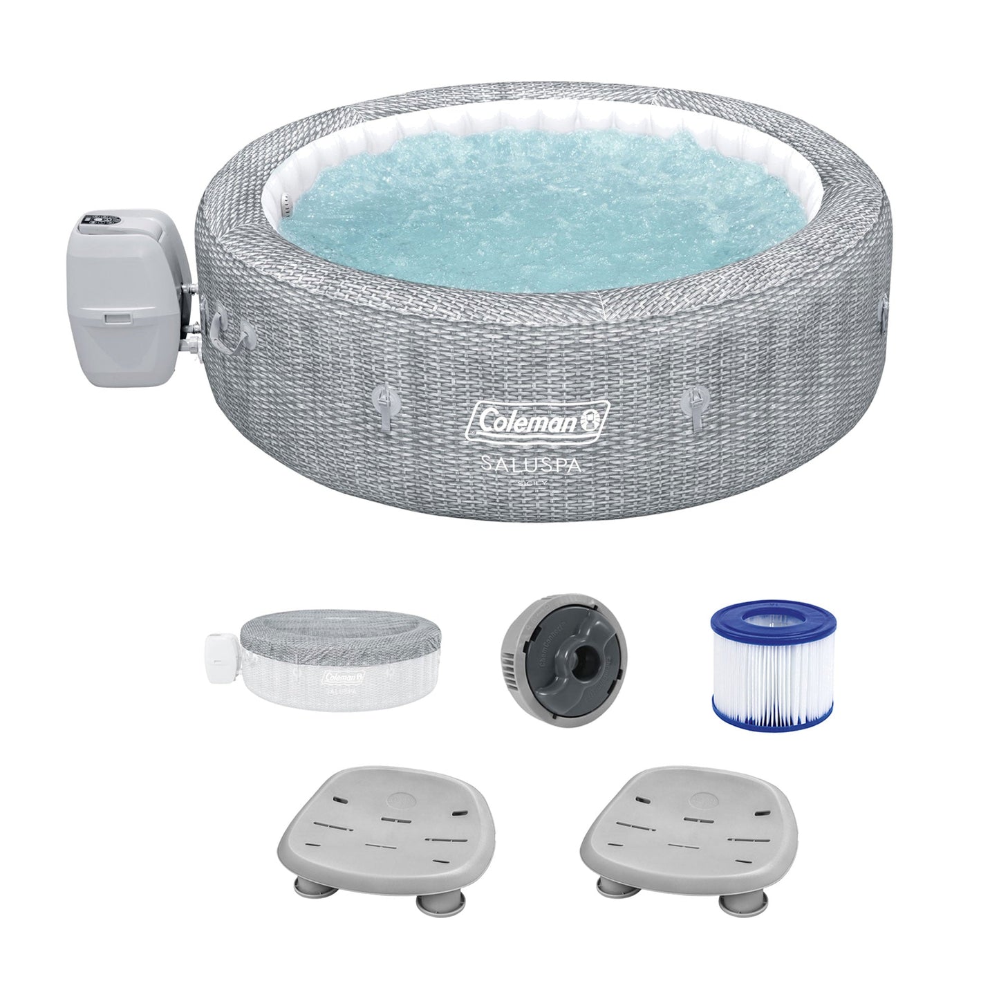 Coleman Sicily AirJet Inflatable Hot Tub with 2 Bestway SaluSpa Non-Slip Seat