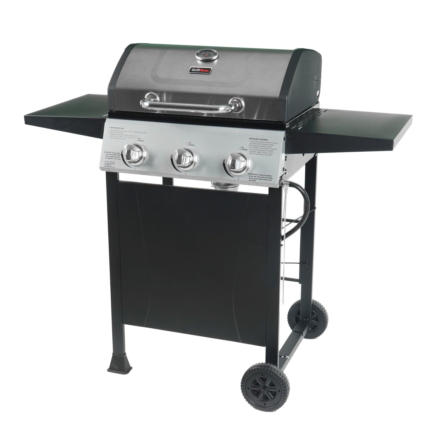 Grill Boss 27,000 BTU 3 Burner Gas Grill with Wheels, Cover, and Side Shelves