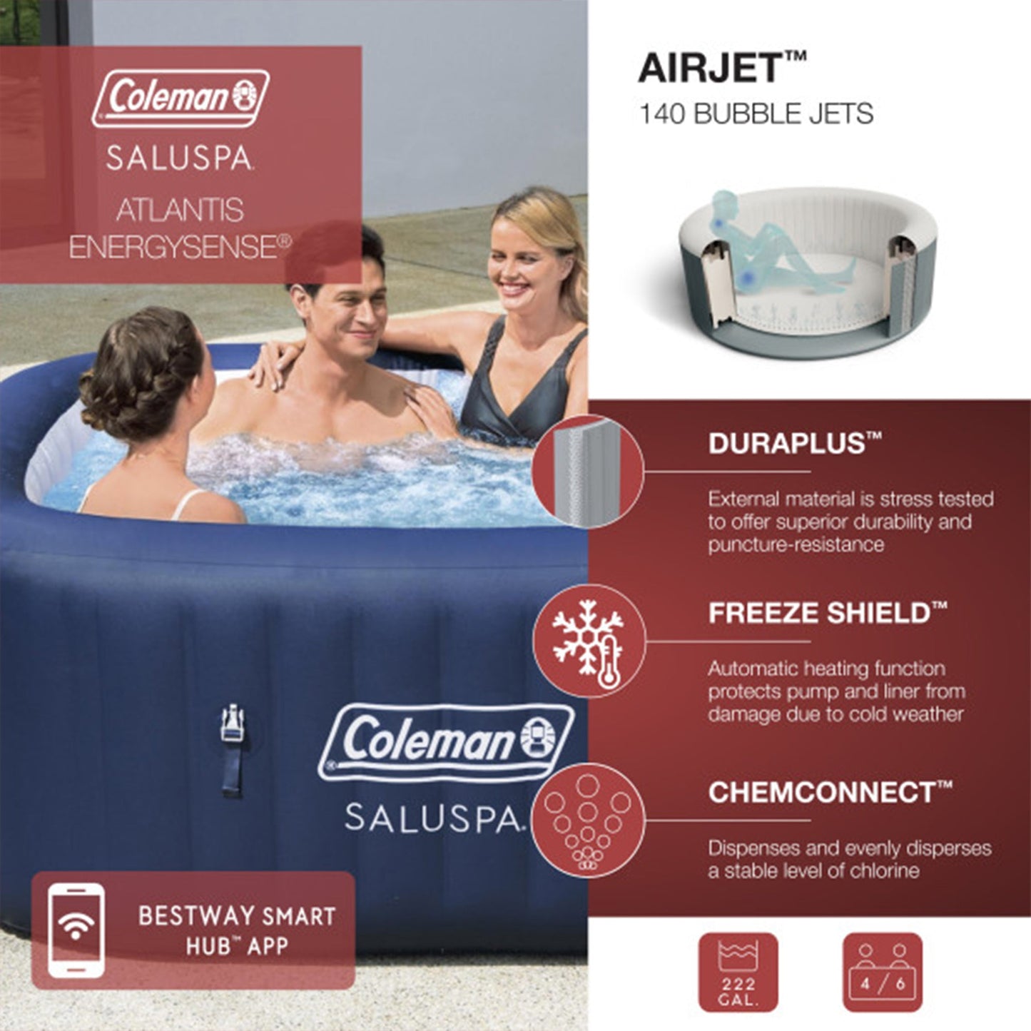 Bestway Coleman Hot Tub + 4 Bestway SaluSpa Seats + 2 Bestway SaluSpa Pillows
