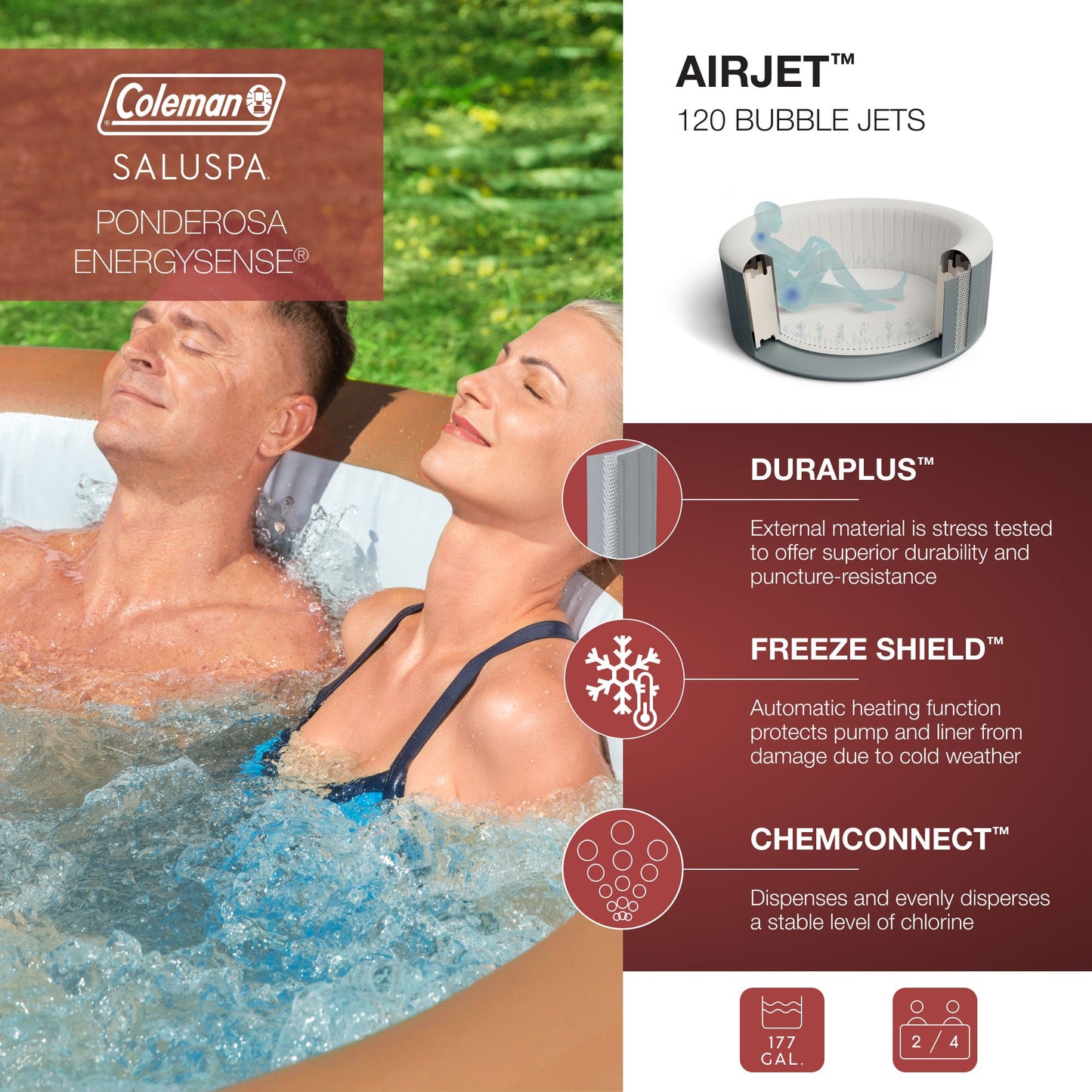 Bestway Coleman Miami AirJet Inflatable Hot Tub with 2 SaluSpa Non-Slip Spa Seat