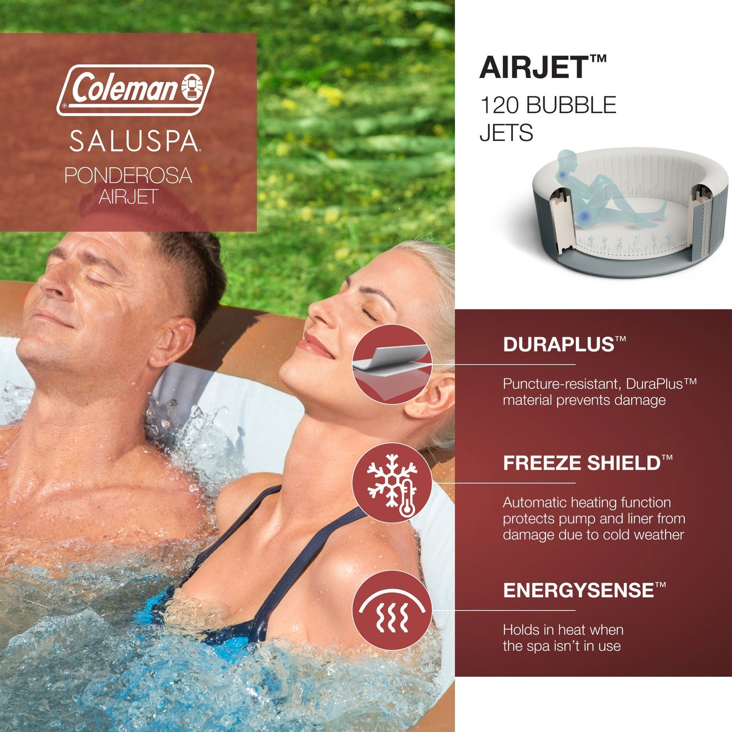 Bestway Coleman Miami AirJet Hot Tub with 2 SaluSpa Seat and 2 Headrest Pillows