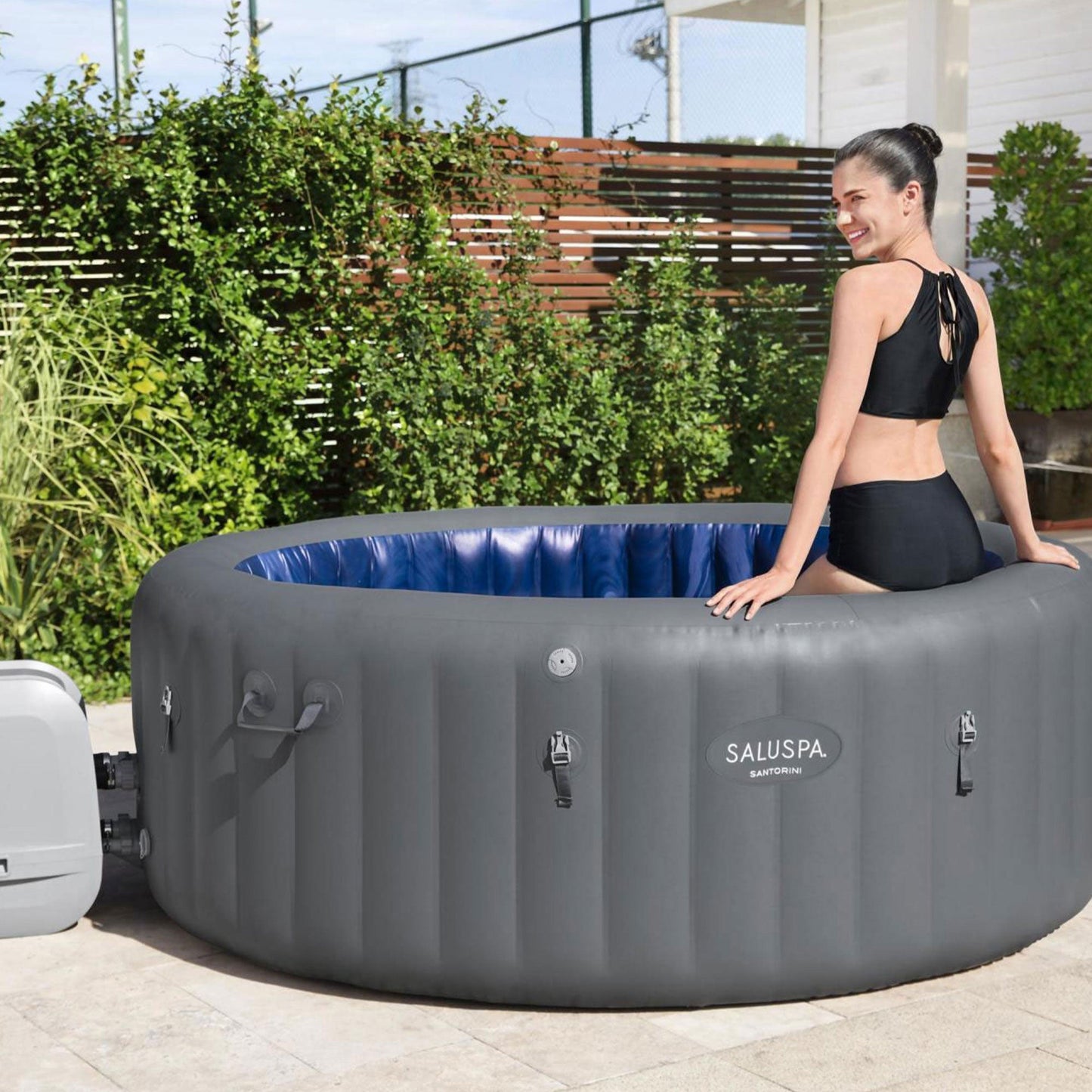Bestway SaluSpa Santorini HydroJet Hot Tub w/Set of 2 SaluSpa Pool and Spa Seat