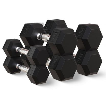 BalanceFrom Rubber Encased Hex 5, 8, and 10 Pound Dumbbell Pairs with Metal Rack