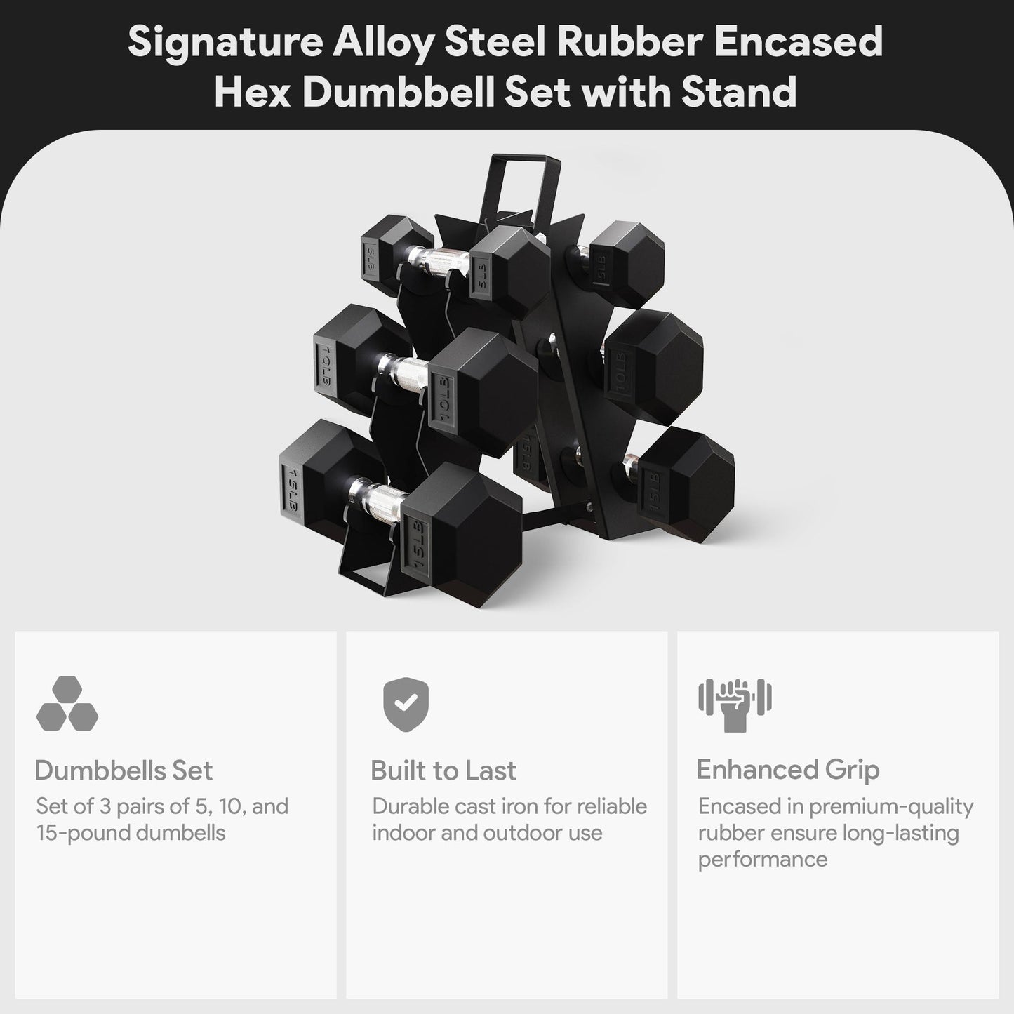 BalanceFrom Fitness Signature Alloy Steel Rubber Encased Hex Dumbbell Set, Black