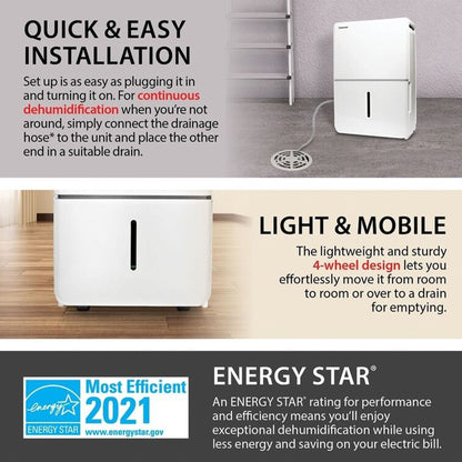 Toshiba 35 Pint Portable Home Room Dehumidifier, White (Certified Refurbished)