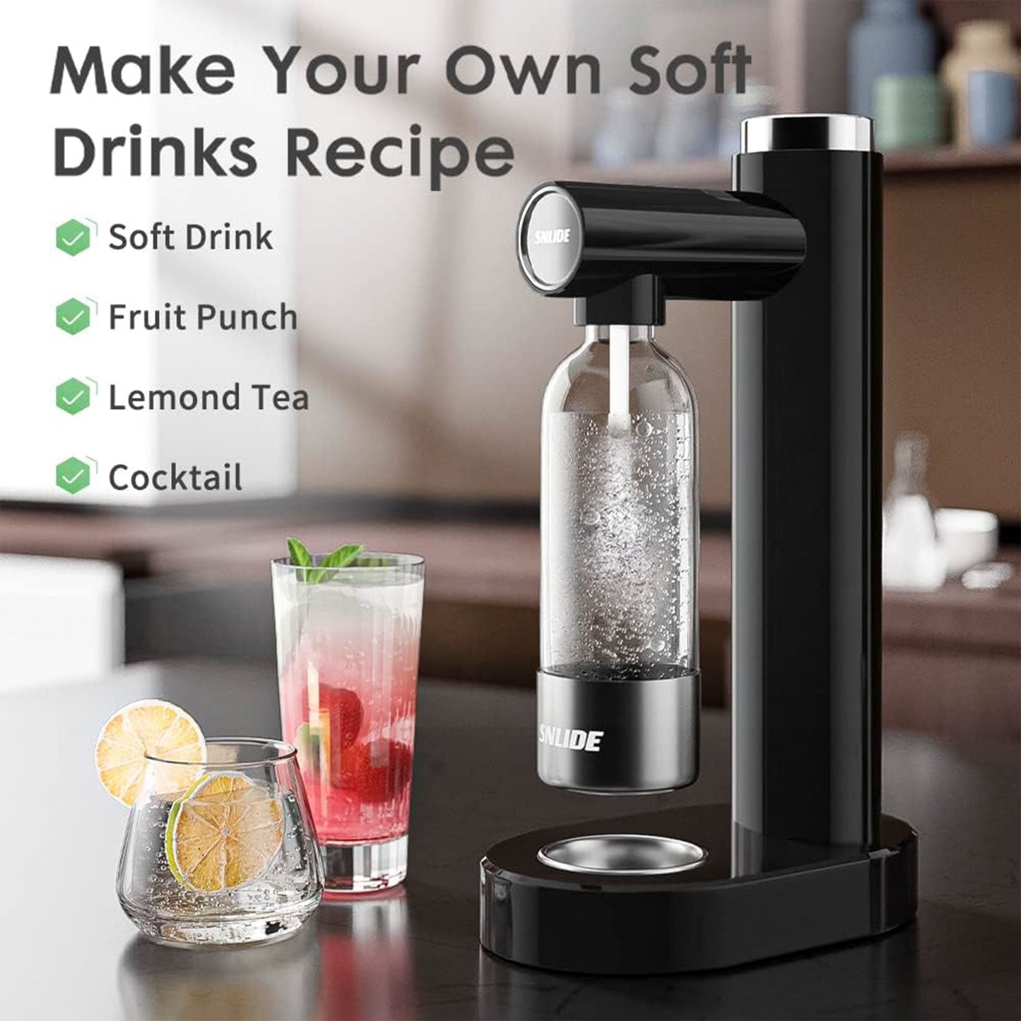 SNLIDE Soda Maker Soda Water Machine with 1,000ML Pet Bottle and DIY Stickers