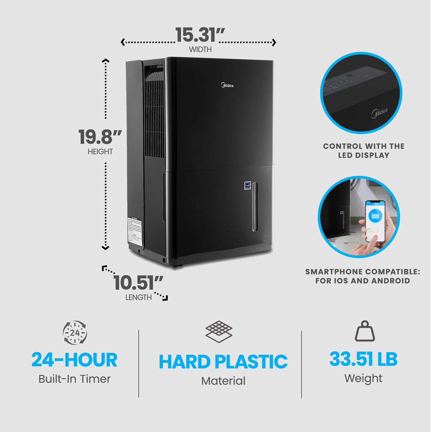 Midea 50 Pint Energy Star Smart Dehumidifier for Home, (Refurbished)