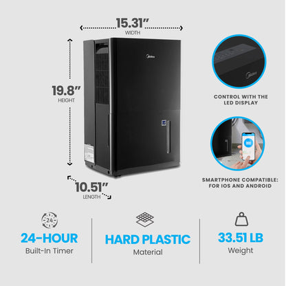 Midea 50 Pint Energy Star Smart Dehumidifier for Home, (Refurbished)