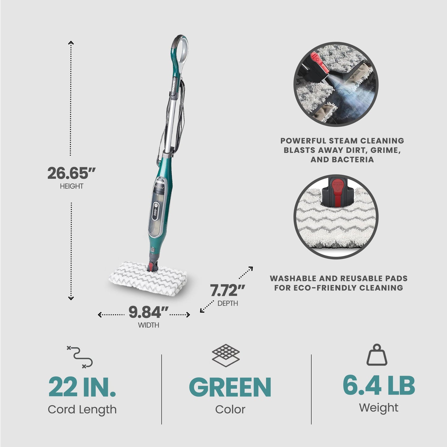 Shark Genius Steam Pocket Mop w/3 Control Setting, Green (Certified Refurbished)