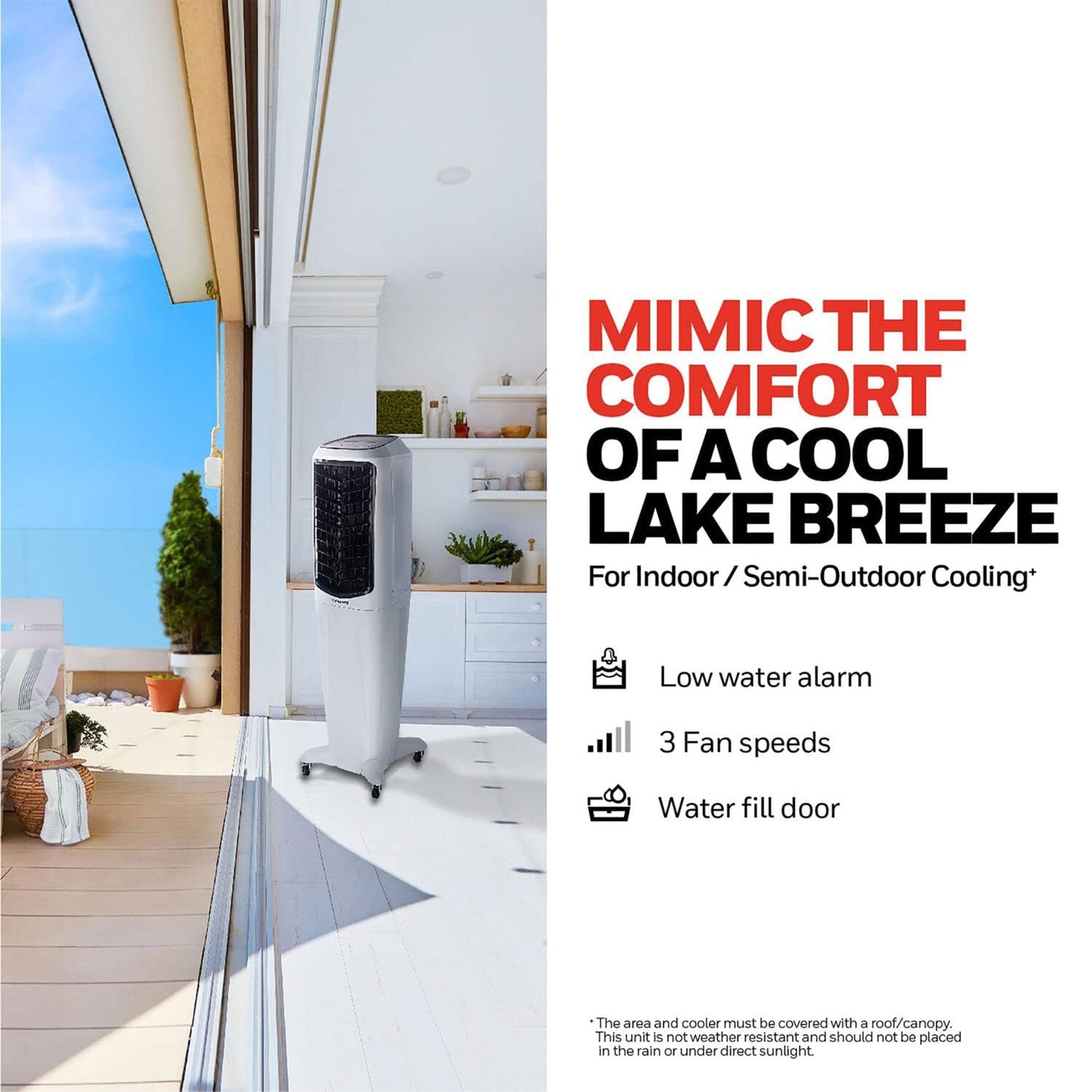 Honeywell Portable Evaporative Tower Cooler with Fan, Humidifier & Remote, White