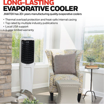 Honeywell Portable Evaporative Tower Cooler with Fan, Humidifier & Remote, White