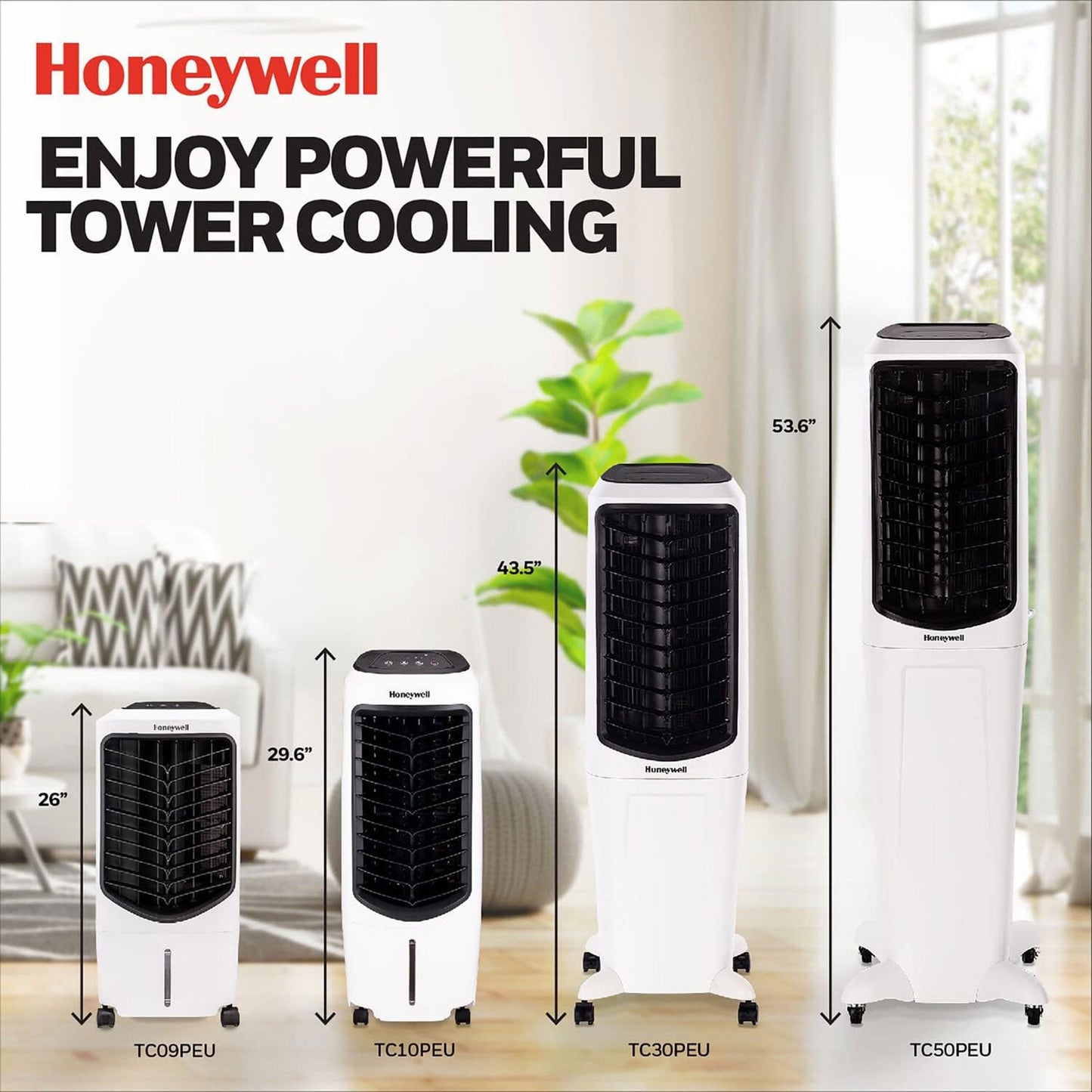 Honeywell Portable Evaporative Tower Cooler with Fan, Humidifier & Remote, White