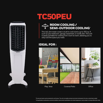 Honeywell Portable Evaporative Tower Cooler with Fan, Humidifier & Remote, White