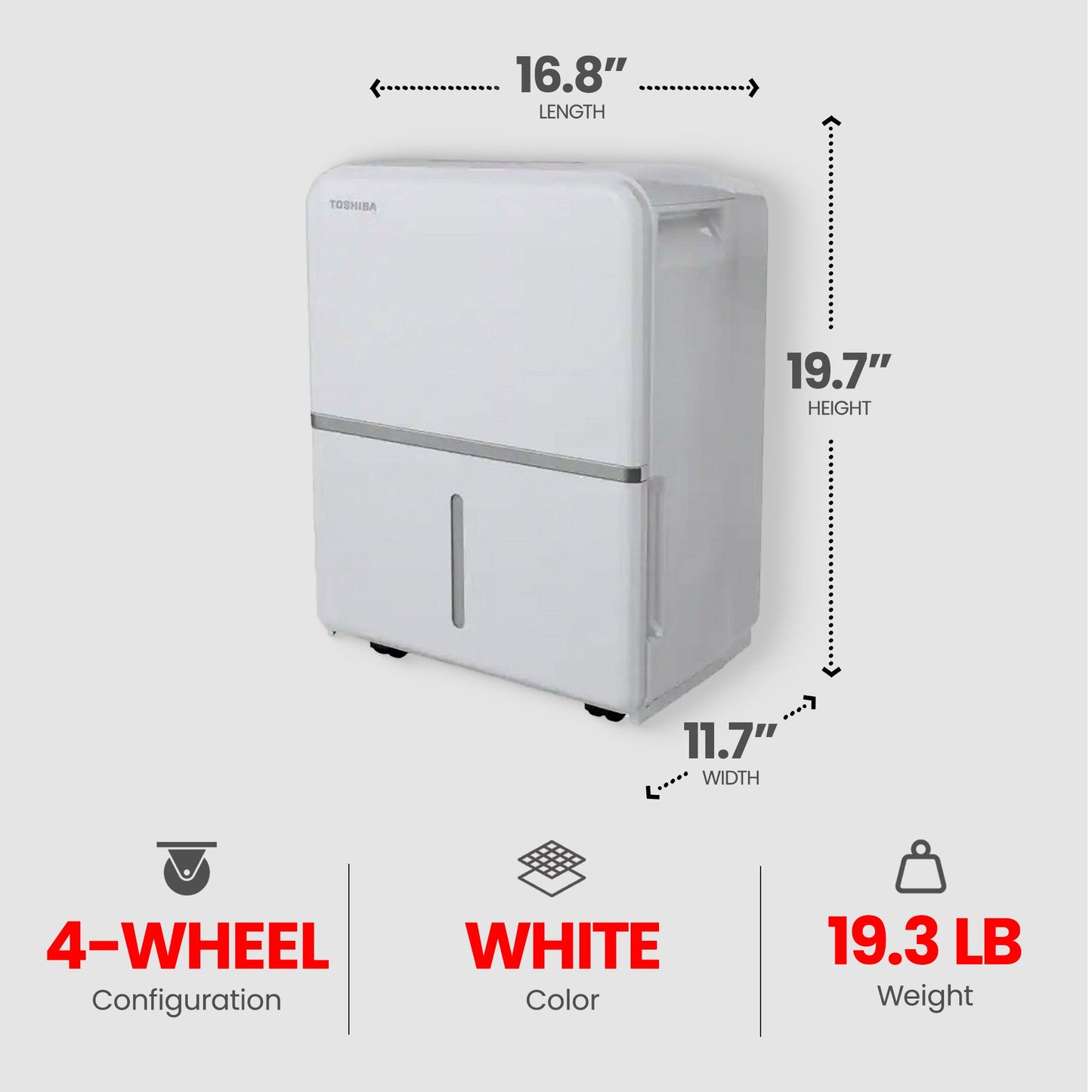 Toshiba 50 Pint Portable Home Room Dehumidifier, White (Certified Refurbished)