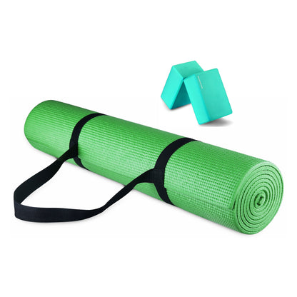 Signature Fitness All Purpose High Density No Tear Exercise Mat w/Strap, Green