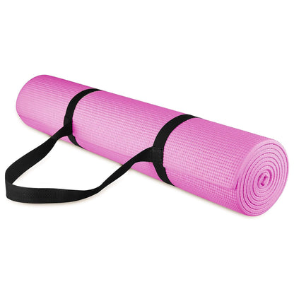 Signature Fitness All Purpose High Density No Tear Exercise Mat w/Strap, Pink