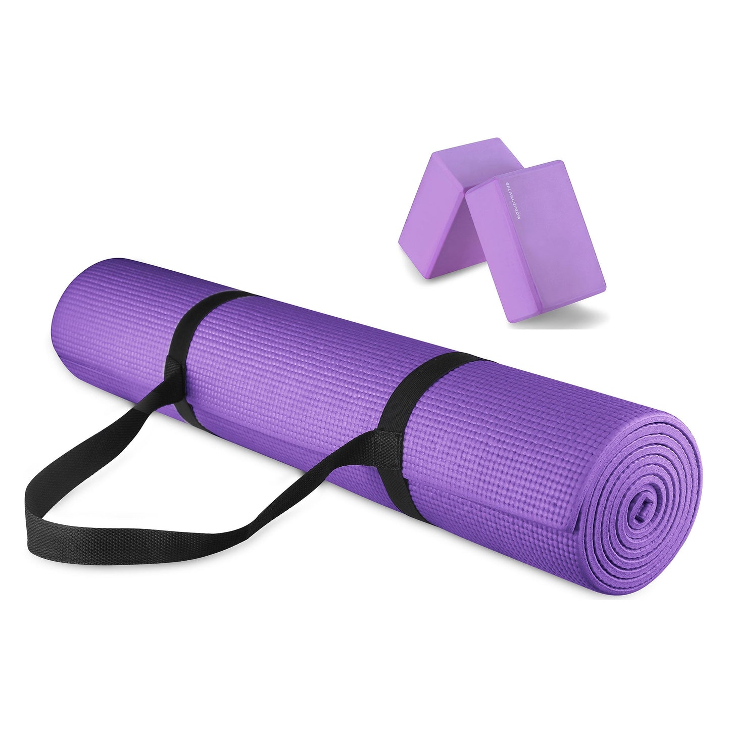 Signature Fitness All Purpose High Density No Tear Exercise Mat w/Strap, Purple