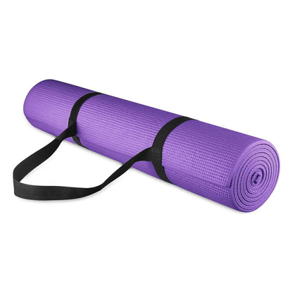 Signature Fitness All Purpose High Density No Tear Exercise Mat w/Strap, Purple