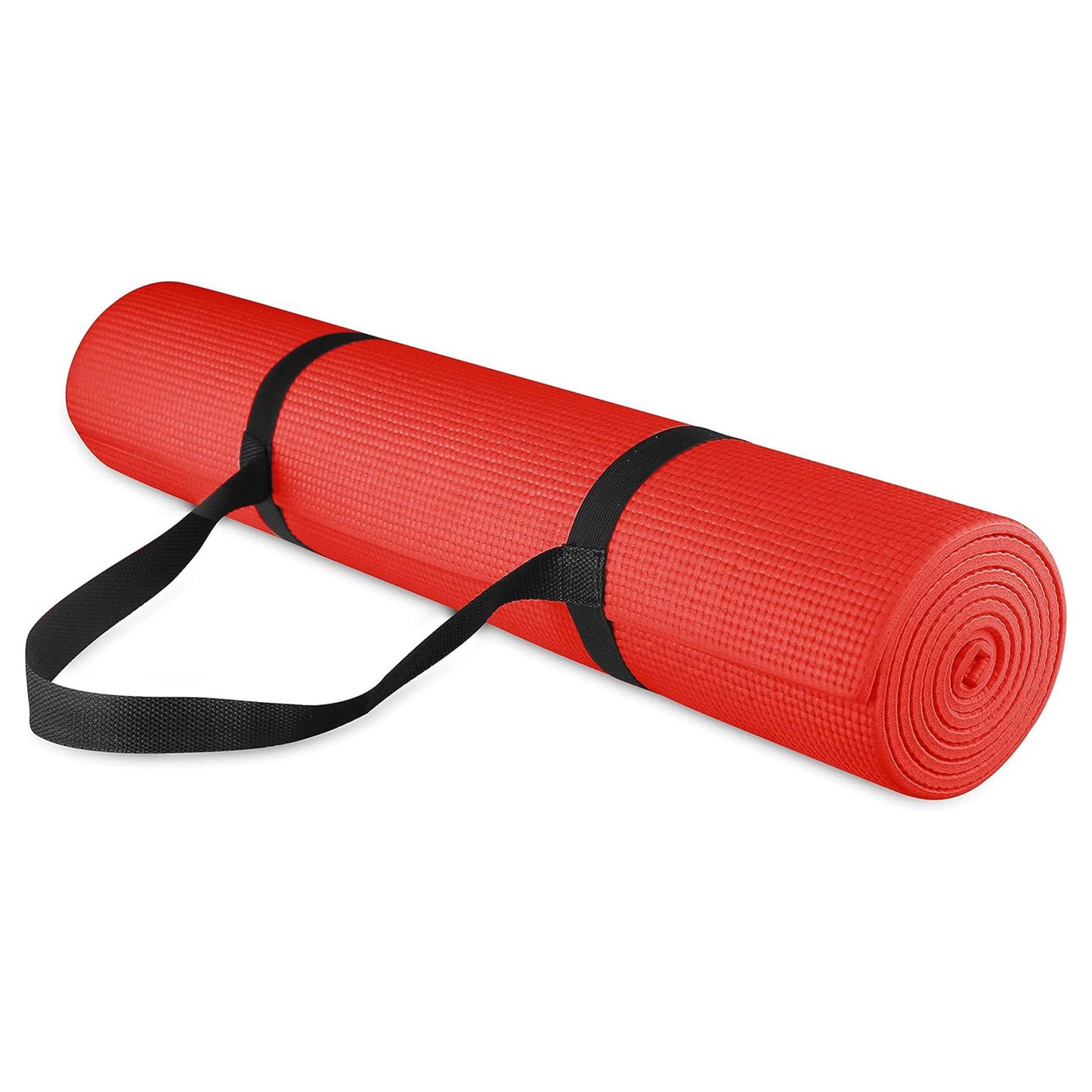 Signature Fitness All Purpose High Density No Tear Exercise Mat w/Strap, Red