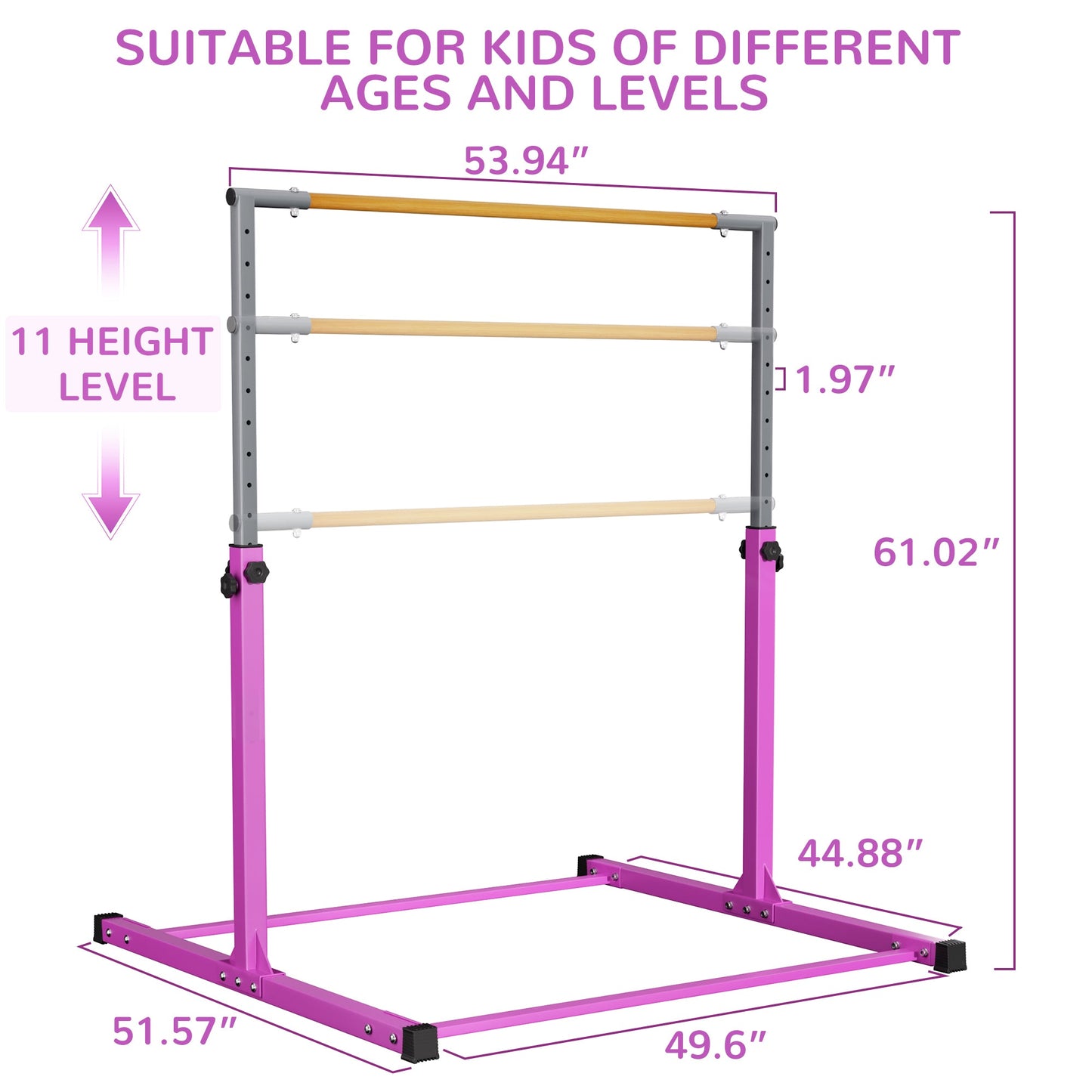 Signature Fitness Adjustable Folding Steel Gymnastics Bar, for Ages 3 & Up, Pink