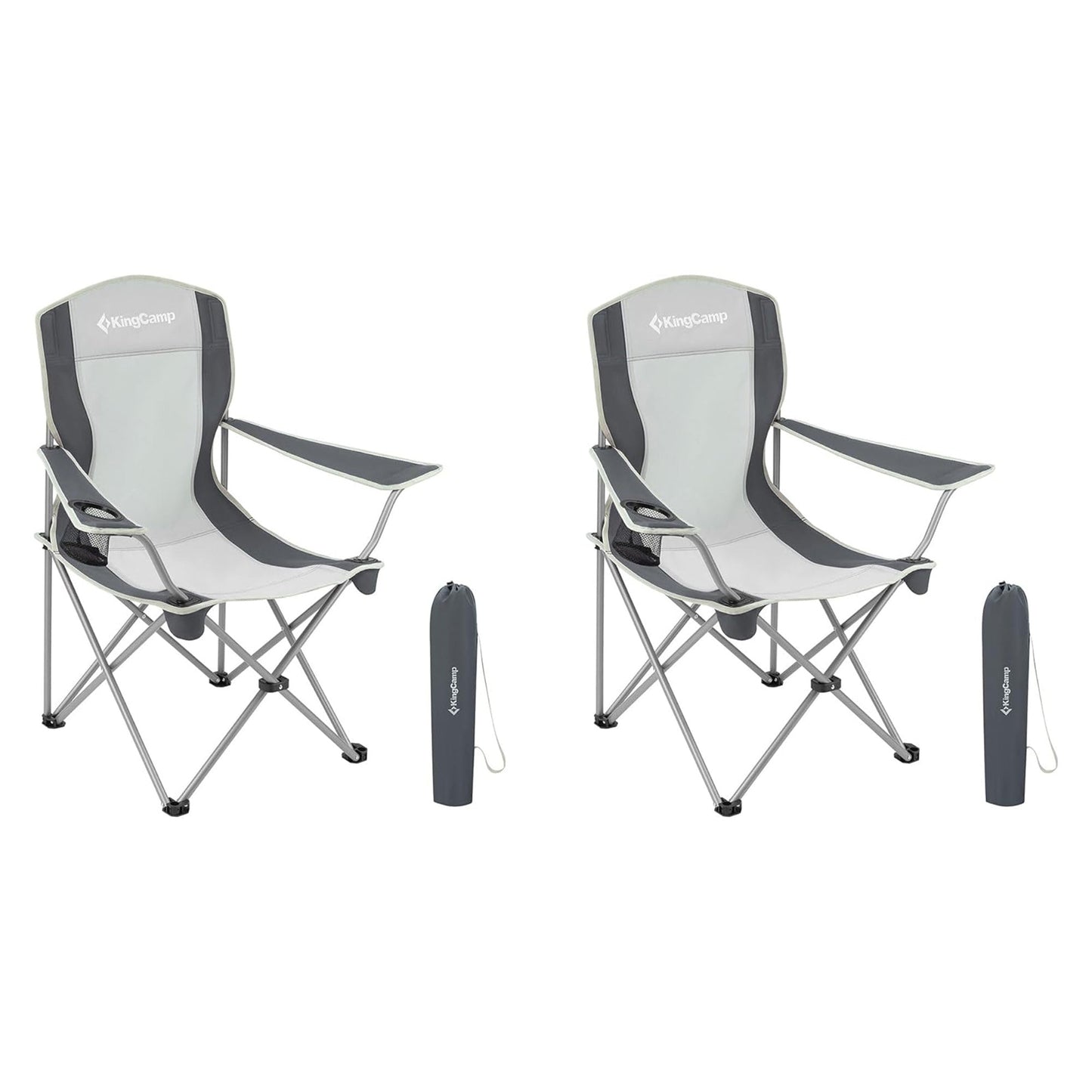 KingCamp Portable Folding Chair with Mesh Cup Holder and Carry Bag, Black/Gray (2 Pack)