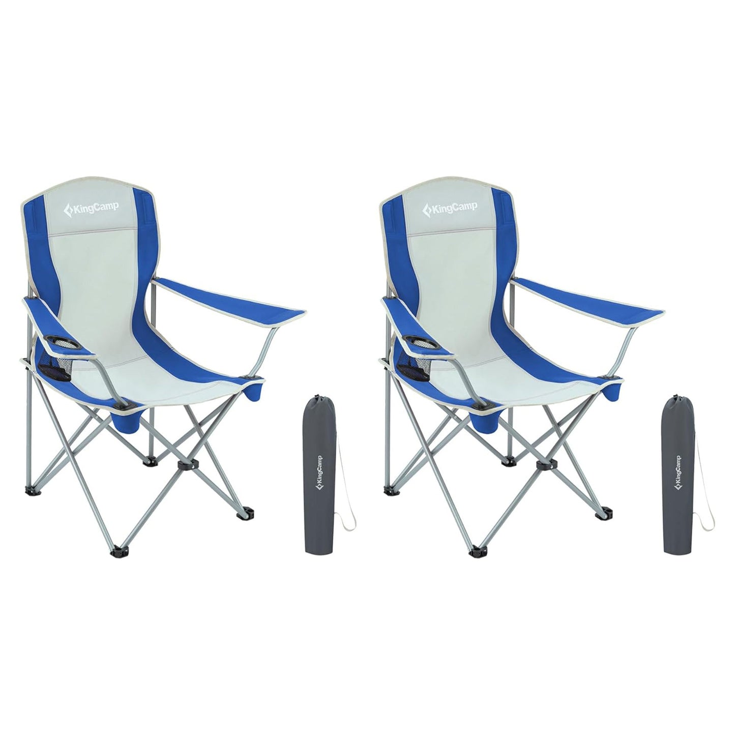 KingCamp Portable Folding Chair with Mesh Cup Holder and Carry Bag, Blue/Gray (2 Pack)