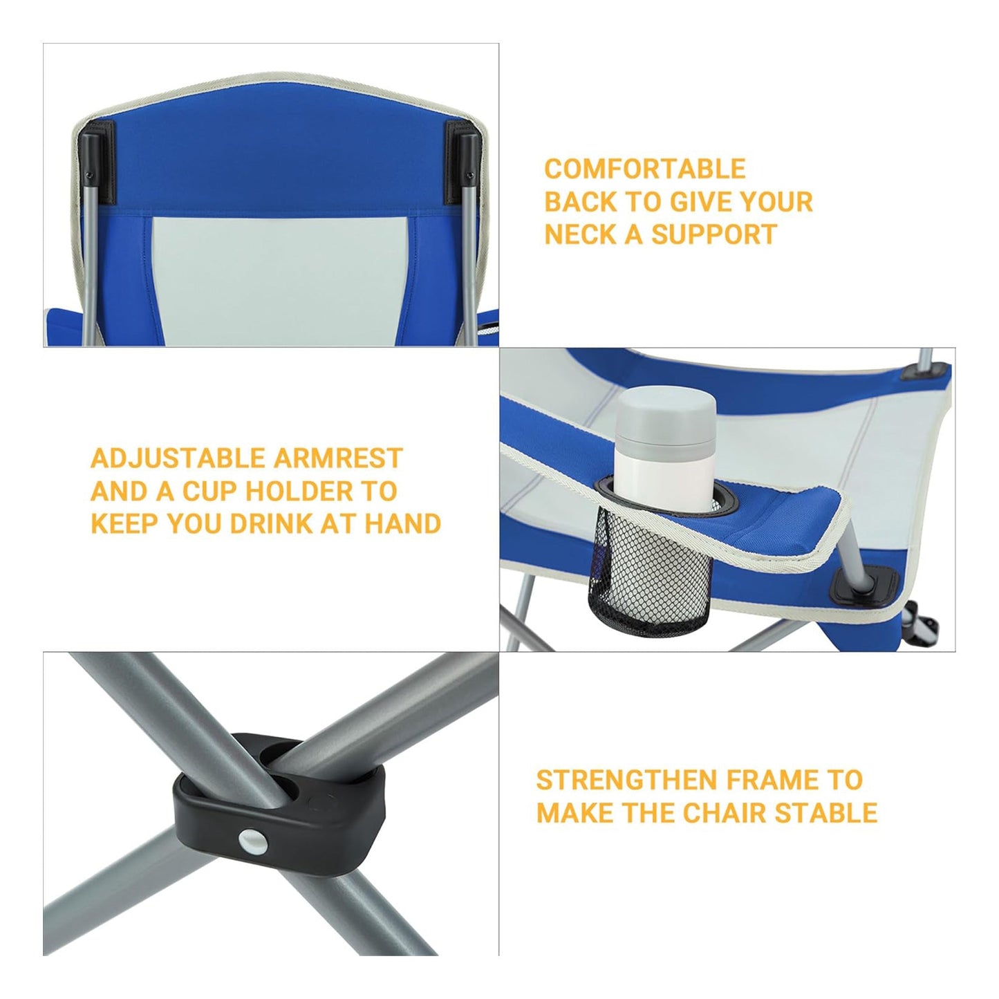 KingCamp Portable Folding Chair with Mesh Cup Holder and Carry Bag, Blue/Gray (2 Pack)