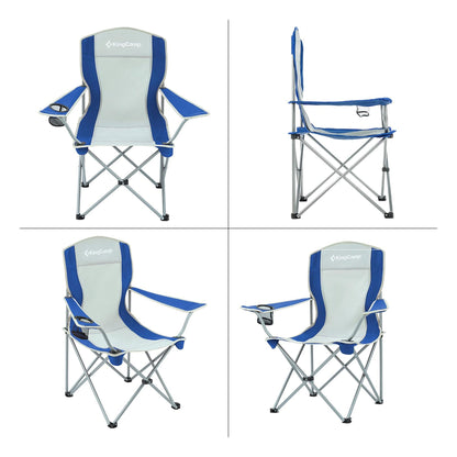 KingCamp Portable Folding Chair with Mesh Cup Holder and Carry Bag, Blue/Gray (2 Pack)