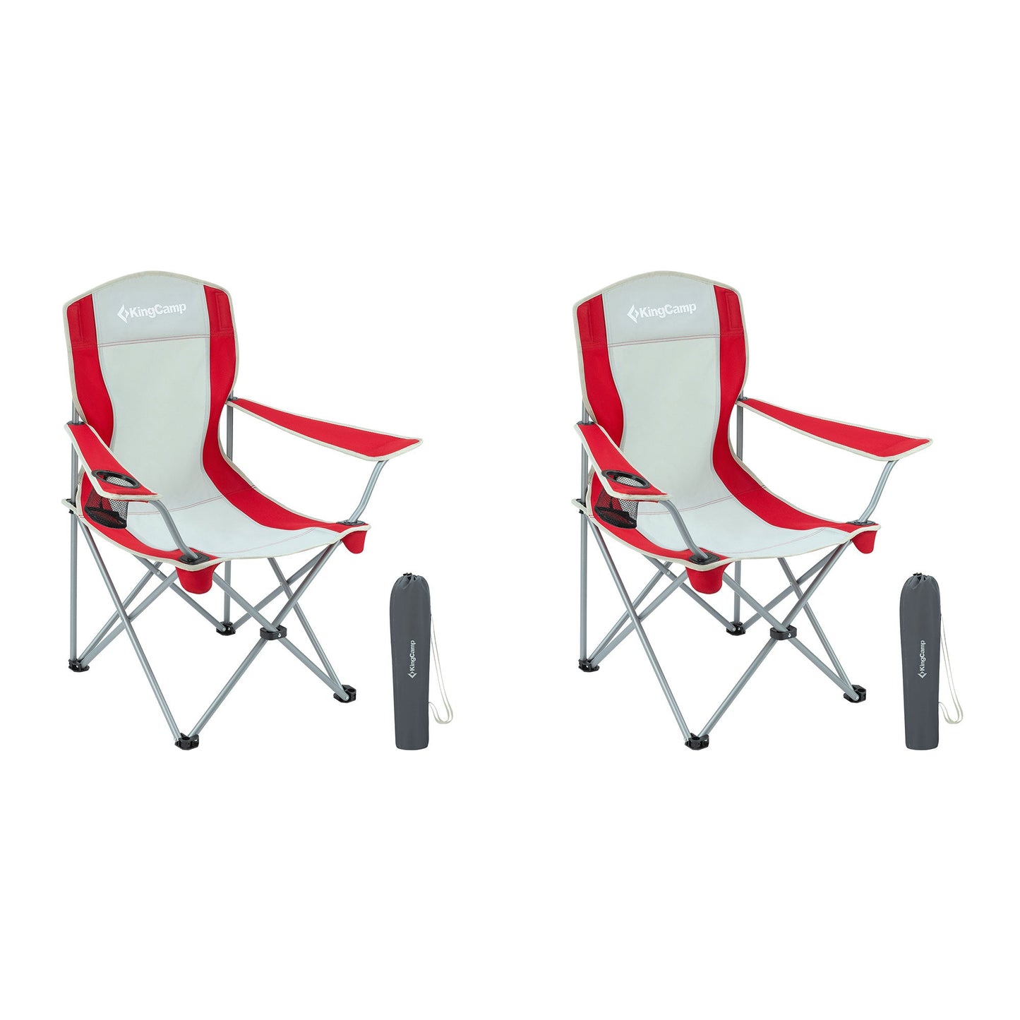 KingCamp Portable Folding Chair with Mesh Cup Holder and Carry Bag, Red/Gray (2 Pack)