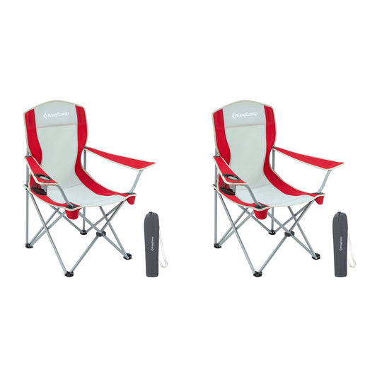 KingCamp Portable Folding Chair with Mesh Cup Holder and Carry Bag, Red/Gray (2 Pack)