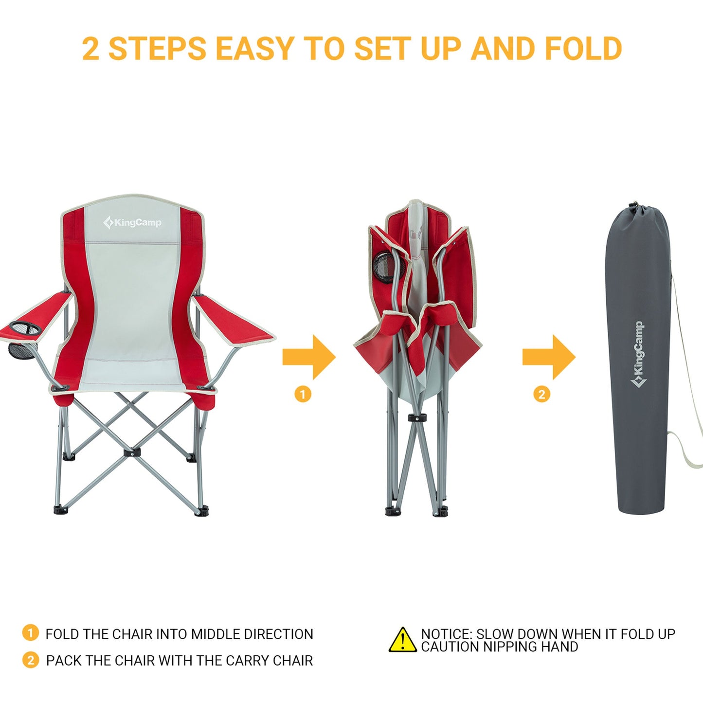 KingCamp Portable Folding Chair with Mesh Cup Holder and Carry Bag, Red/Gray (2 Pack)