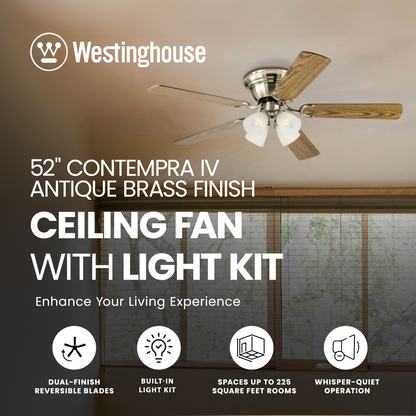 Westinghouse 52" Contempra IV Antique Brass Finish Ceiling Fan with Light Kit