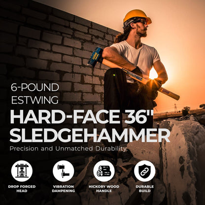 Estwing 6 Pound Head Hard Face Stake Sledge Hammer with 36 Inch Hickory Handle