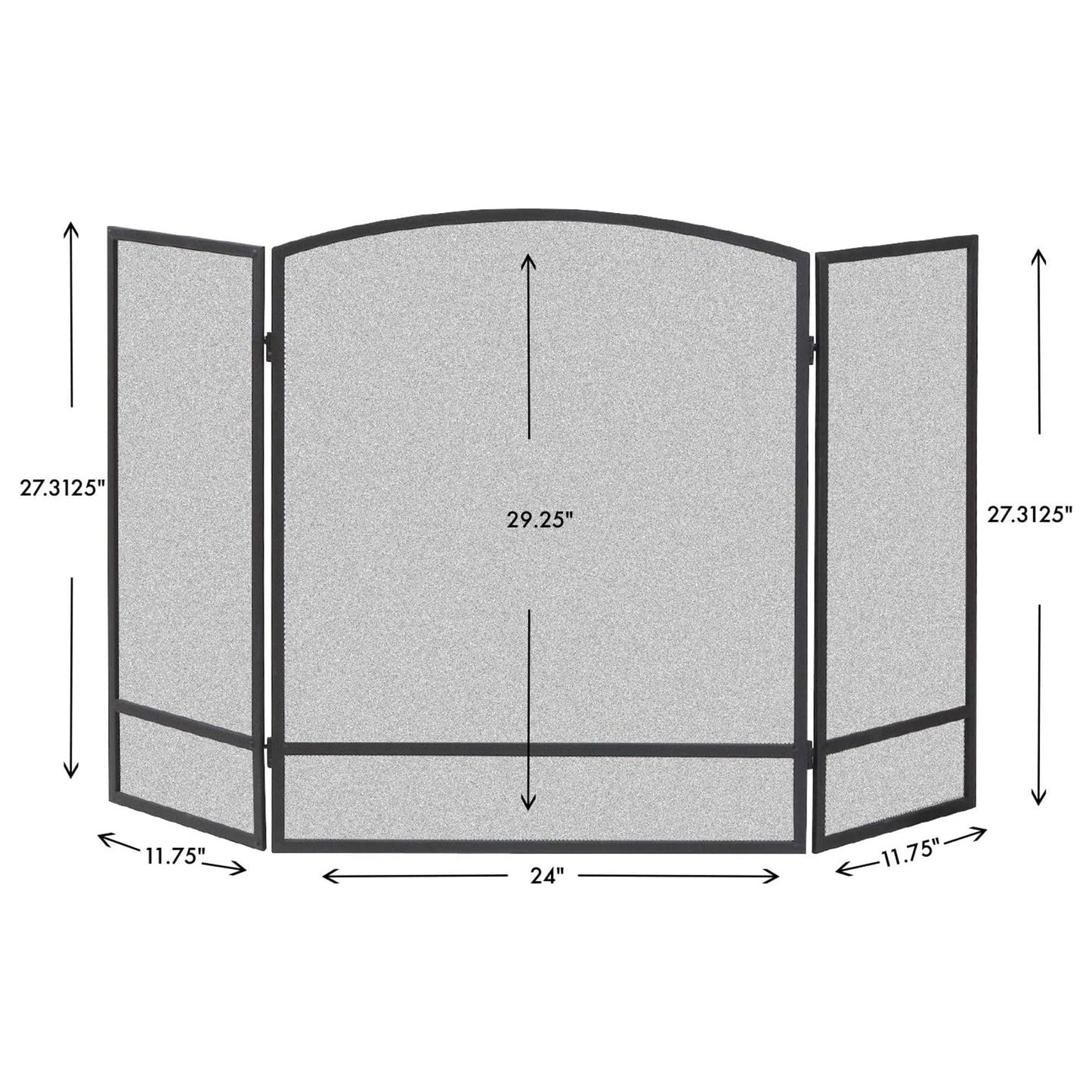 Panacea 30 by 48 Inch 3 Panel Matte Fireplace Screen with Arched Design, Black