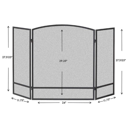 Panacea 30 by 48 Inch 3 Panel Matte Fireplace Screen with Arched Design, Black